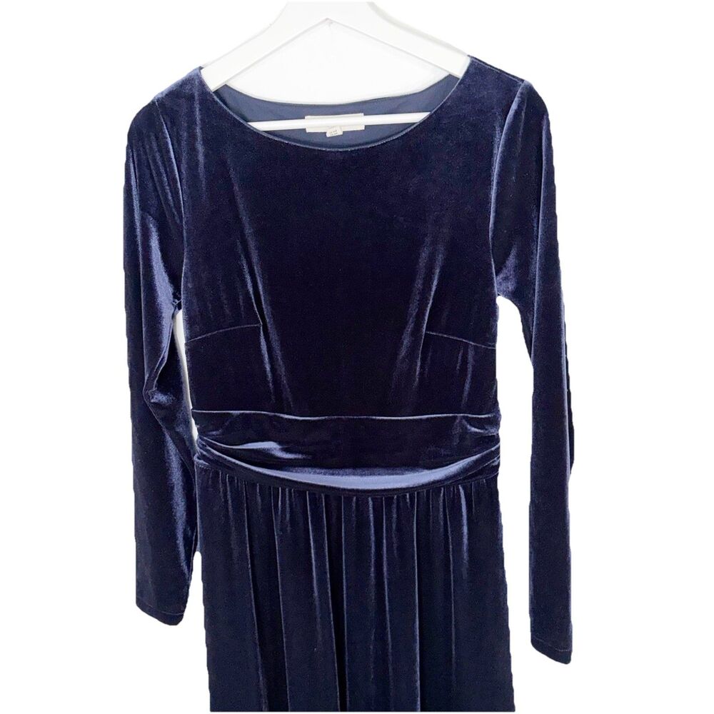 BODEN Lois Velvet Midi Dress Navy Blue US 4R UK 8R Long Sleeve Unlined Stretchy - Picture 4 of 11
